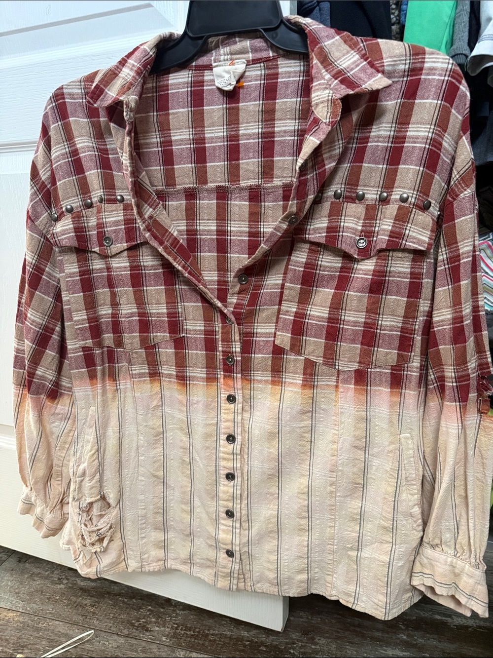 Women’s Ombre Plaid Button-Down Shirt - Red and Cream